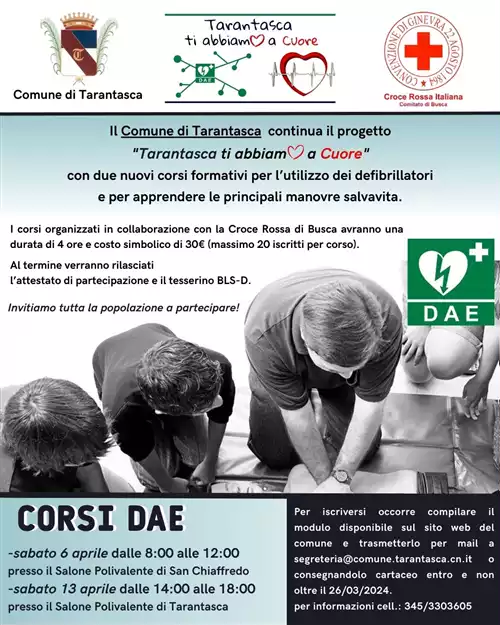 TARANTASCA, TI ABBIAMO A CUORE! 
NUOVI CORSI PER L’UTILIZZO DEI DAE APERTI A TUTTI I CITTADINI
