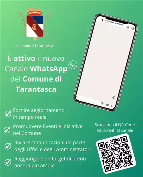ATTIVO IL NUOVO CANALE WHATSAPP DEL COMUNE DI TARANTASCA