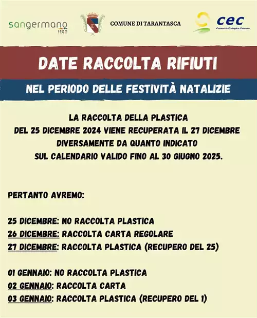 RaCCOLTA RIFIUTI NELLE FESTIVITA' NATALIZIE