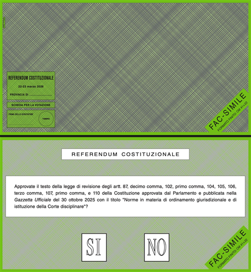 Referendum Costituzionale confermativo - Domenica 22 e lunedì 23 marzo 2026