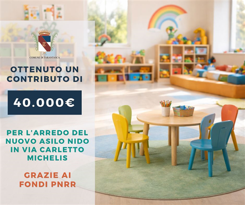 Ottenuto un finanziamento di 40 mila euro per gli arredi dell'Asilo Nido