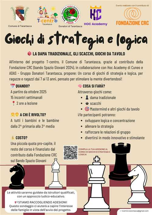 SONDAGGIO - CORSO DI GIOCHI DI STRATEGIA E LOGICA PER RAGAZZI A TARANTASCA