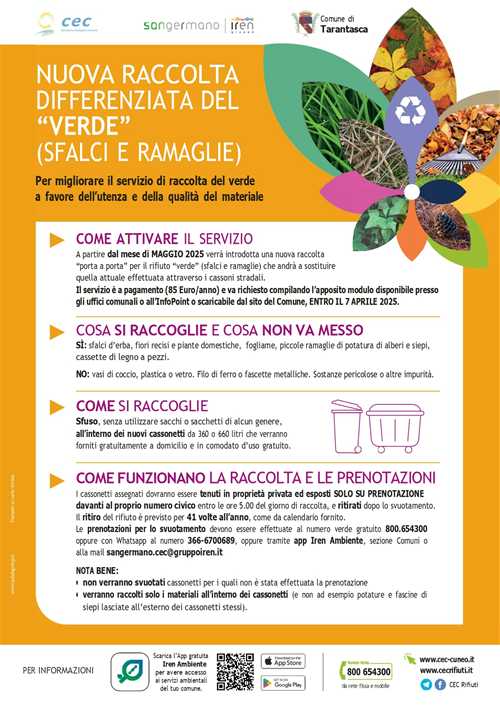 A TARANTASCA PARTE LA RACCOLTA DIFFERENZIATA DEL VERDE "PORTA A PORTA"